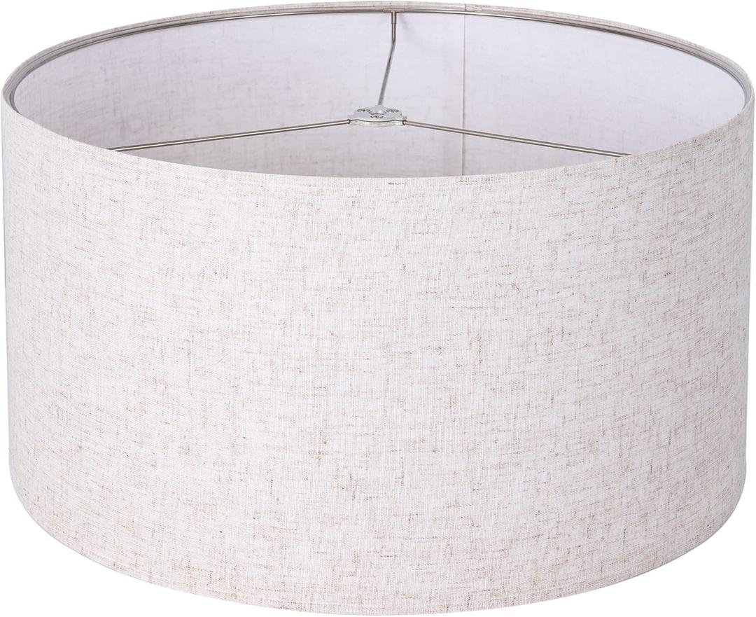 Wellmet Self-assembly Lampshade, Linen, 18" Top x18" Bottom x12" High, Drum Lampshade for Table Lamp, Bedside Lamp, Floor Lamp, Fabric Replacement Lamp Shade Classic Modern Style, Spider Fitter