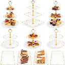 10 Pcs Cupcake Stand ,Dessert Table Display Set with Gold Rim , 3 x Three-Tier and 3 x Two-Tier Cake Stands4 x Appetizer Serving Trays for Birthday, Wedding, Baby Shower, Tea Party (Gold)