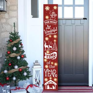 Lighted Wooden Welcome Sign, Merry Christmas Snowflake Elk Porch Sign for Front Door Decorations, Rustic Farmhouse Red Xmas Hanging Signs Wall Sign for Christmas Happy New Year Decor 47.2"H