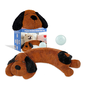 Puppy Heartbeat Toy for Separation Anxiety Relief, Heartbeat Stuffed Animal Anxiety Calming Behavioral Aid Plush Toy for Dogs Cats Pets (brown dog)