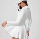 Tennis Dress for Women Long Sleeve Athletic Dress with Built in Shorts Golf Dress Workout Dresses with Pockets (White, M)