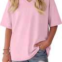 Oakgarden Girls' Shirts Oversized Short Sleeve Summer T-Shirts V Neck Drop Shoulder Top Kids Casual Basic Cute Tee 5-6Y