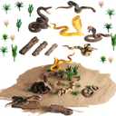 Sratte 26 Pcs Snake Animals Figures Diorama Kit, Plastic Snake Reptiles Toys Model Coral Snake Cobra Diorama Supplies for Back to School Gift Educational Learning Birthday Gift