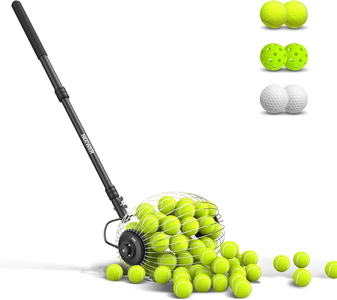 NEEWER Tennis Ball Pickleball Collector Roller, No Bending Over Quick Rolling Picker for 1.5"-3" Balls, 30-58"/77-148cm Telescopic Golf Ball Retriever for Up to 40 Tennis Balls, TB01S