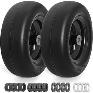 11x4.00-5 Lawn Mower Tires Flat Free Compatible for Zero Turn Lawn Mowers Front Tires, 11x4-5 Tractor Solid Smooth Tires and Wheel with 3/4" or 5/8" Bushings, 3.4"-4"-4.5"-5" Centered Hub,2 Pcs 
