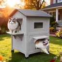 Rockever Plastic Insulated Outdoor Cat House with Escape Door, 2 Story Waterproof Cat House for Outdoor Cats for Feral Cats, Elevated Outside Cat Shelter, Clean and Assemble Easily 21.5"D x 21"W x 34"H