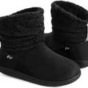 LongBay Women's Warm Chenille Knit Bootie Slippers Memory Foam Comfy Suede Fluffy Faux Fur Boots House Shoes (7-8, Black)