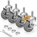 HOLKIE Caster Wheels 3 inch Locking Casters Set of, Threaded Stem 3/8" -16 x 1-1/2" (Diameter 3/8", Length 1-1/2") Swivel Heavy Duty Castors Gray