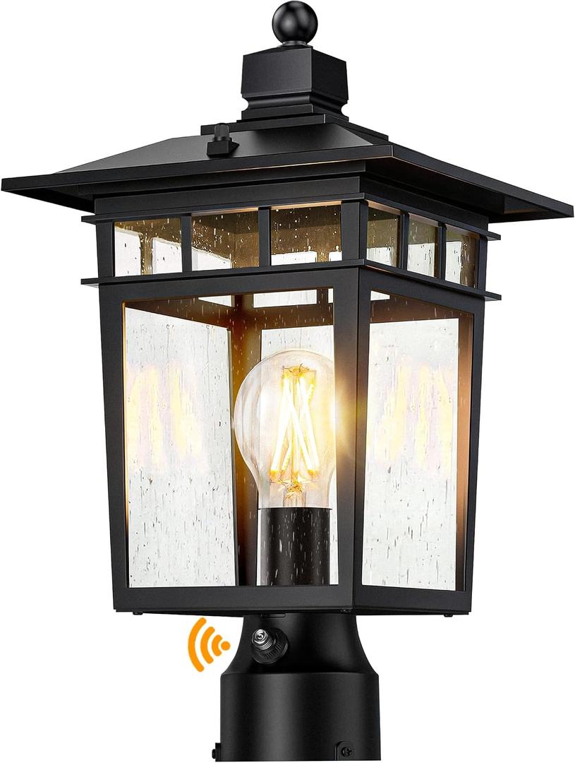 17'' Dusk to Dawn Outdoor Post Lights,Black Lamp Post Light Fixture, Waterproof Aluminum Outside Lamp Posts Light Outdoor Lighting, Pole Lantern for Yard Patio Pathway Garden Deck, E26 Base (1-Pack)