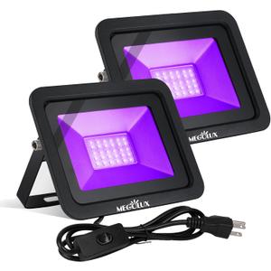 2 Pack 395nm 30W LED Black Light with US Standard Plug and Switch, 4.9ft Power Cord, Blacklight is Used for Indoor or Outdoor Glow Party, Stage Lighting,Body Paint, Fluorescent Poster
