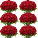 Jexine 50 Pcs Artificial Rose Flower Bulk Realistic Silk Fake Roses with Long Stem Plastic Artificial Flower Bouquet Real Looking for Home Wedding Centerpieces Party Decoration(Burgundy)