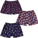 Mens Boxer Shorts for Men 100 Cotton Funny Sleep Short Inseam Woven Pattern Plaid Pajamas Multipacks (Small, Banana/Flamingos/Small Grids)
