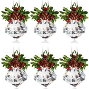 6 Pcs 4.3 Inch Mistletoe Crystal Christmas Ornament Jewel Wedding Christmas Acrylic Kissing Ball Hanging Mistletoe Ornament for Christmas Tree Home Christmas Party Supplies Xmas Gifts