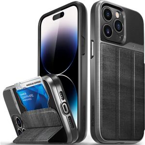 VENA vCommute for iPhone 14 Pro Max Wallet Case, Black Slate | Military-Grade Drop Protection, Premium Leather Magnetic Flap Cover, Hidden Card Holder, RFID Blocking, Multi-Angle Kickstand