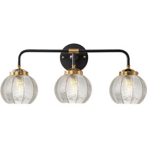 Bathroom Vanity Light fixtures 3 Light Glass Globe Wall Sconce Lights Black Wall Mount Light with Clear Glass Shade, Mid Century Modern Wall Sconce for Over Mirror Bedroom Hallway (3-Lights)