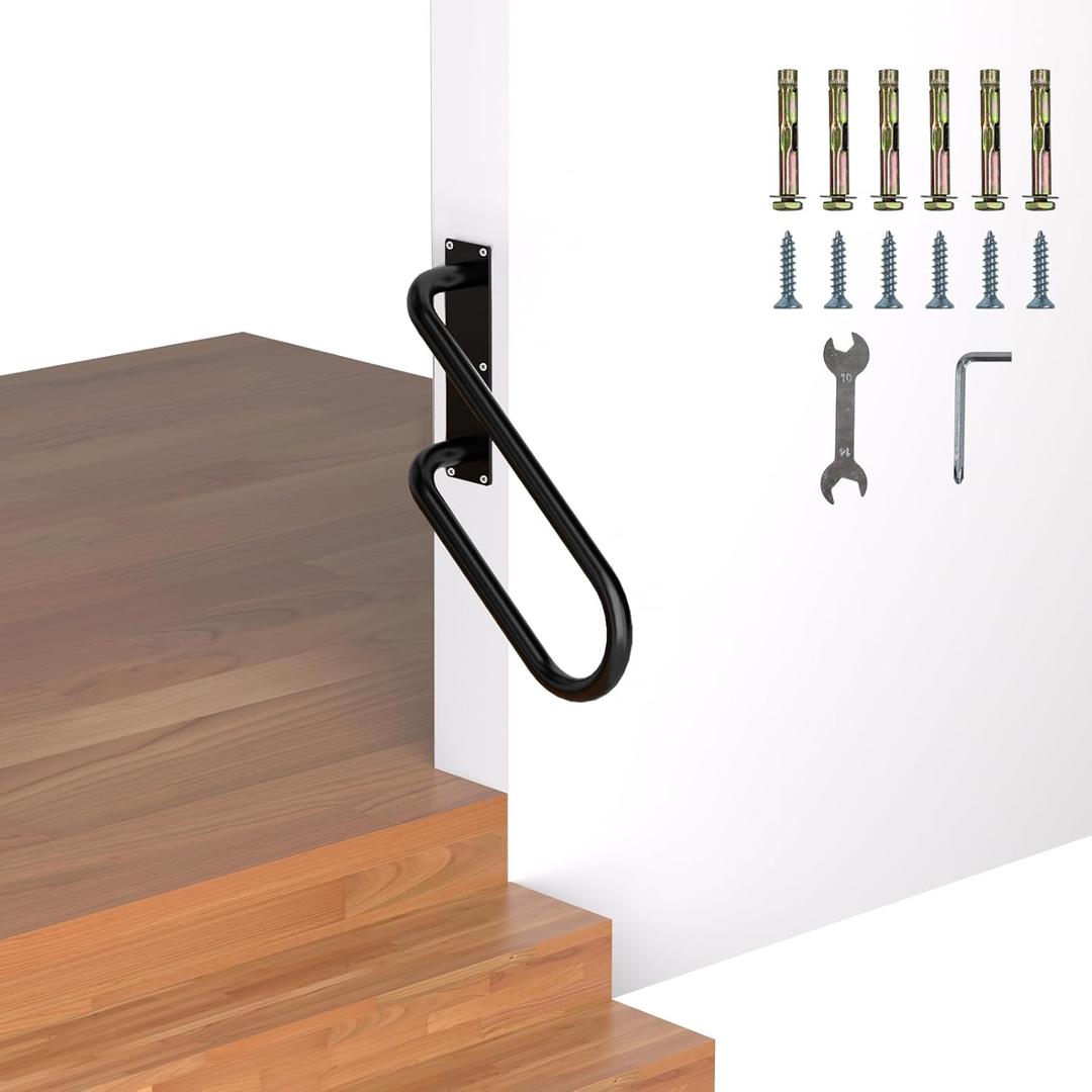 Jamb Mount Handrails for Outdoor Steps-1-2 Step Waterproof Stairs Railing-Powder Coated Side Mount Hand Rails for Indoor Stairs-Non-Slip Staircase Grab Rail for Deck/Porch/Mobile Home/Short Stairway