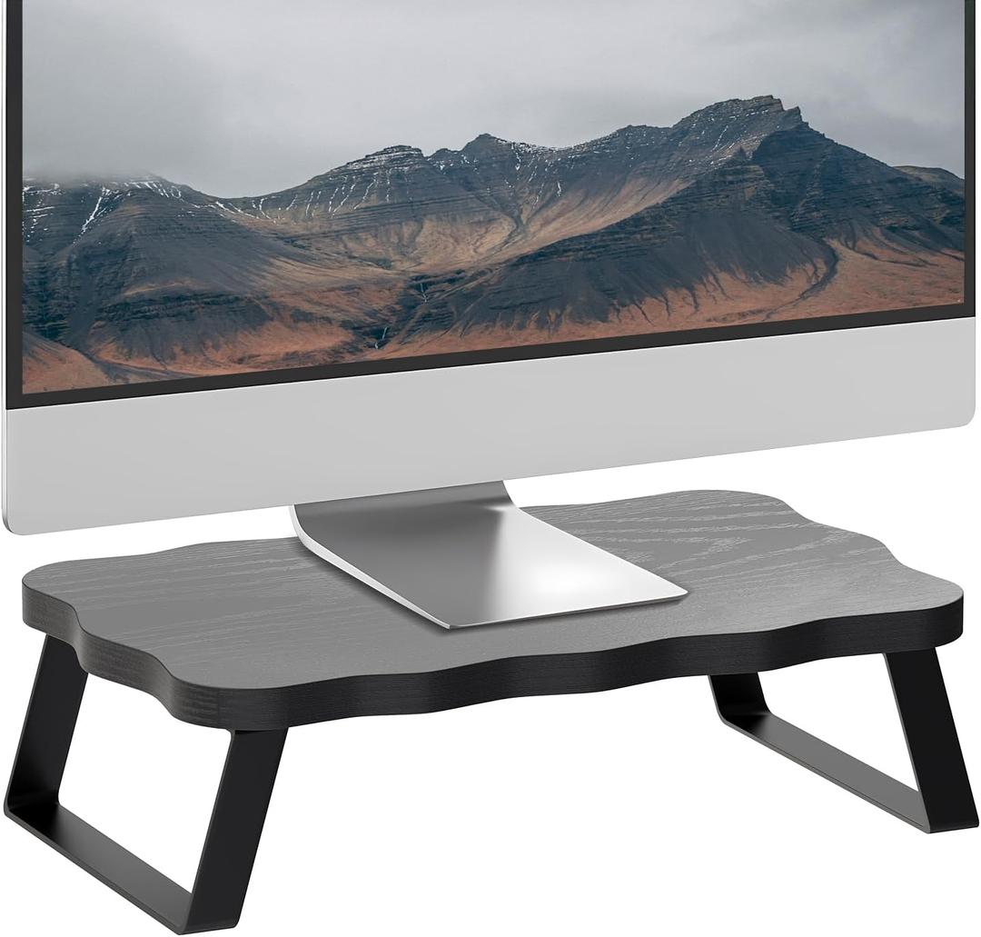 ZORVIDSON Monitor Stand Riser, Wooden Computer Stand for Desk, Wood and Steel Multi-Purpose Desktop Storage Laptop Riser Desk Shelf for Computer, Laptop, PC, Printer, 15.75 x 9.45 x 3.94 Inch Length (Black/1 Pack)