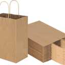 Toovip 50 Pack 8x4.75x10 Inch Medium Plain Brown Kraft Paper Bags with Handles Bulk, Gift Bags for Favors Grocery Retail Party Birthday Shopping Business Goody Craft Merchandise Take Out Sacks