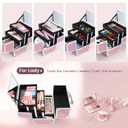 FRENESSA Makeup Train Case Makeup Box Organizer Portable Cosmetic Travel Case Makeup Case with Mirror Locking Make Up Cases Organizers and Storage for Nail Supplies Hard Cosmetic Box Shiny Pink