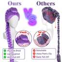 Long Purple Braided Wig for Women Adults Long Purple Wigs with Thick Braided Singers Anime Cosplay Wigs for Stage Halloween Costume Outfit Party + Hair Cap