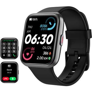 Tensky Smart Watch for Men/Women Android & iPhone, Alexa Built-in, 1.8" Touch Screen Fitness Tracker with Answer/Make Calls, 3ATM Waterproof Heart Rate/Sleep/SpO2 Monitor, Pedometer, 100+ Sport Modes (Black)