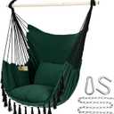 Y- STOP Hammock Chair Hanging Rope Swing, Max 500 Lbs, 2 Cushions Included, Large Macrame Hanging Chair with Pocket for Superior Comfort, with Hardware Kit, Green