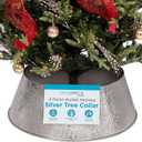 BIRDROCK HOME 4-Panel Christmas Tree Collar - Metal Holiday Skirt Decor - Water Base Protection from Pets (Silver - Hammered)