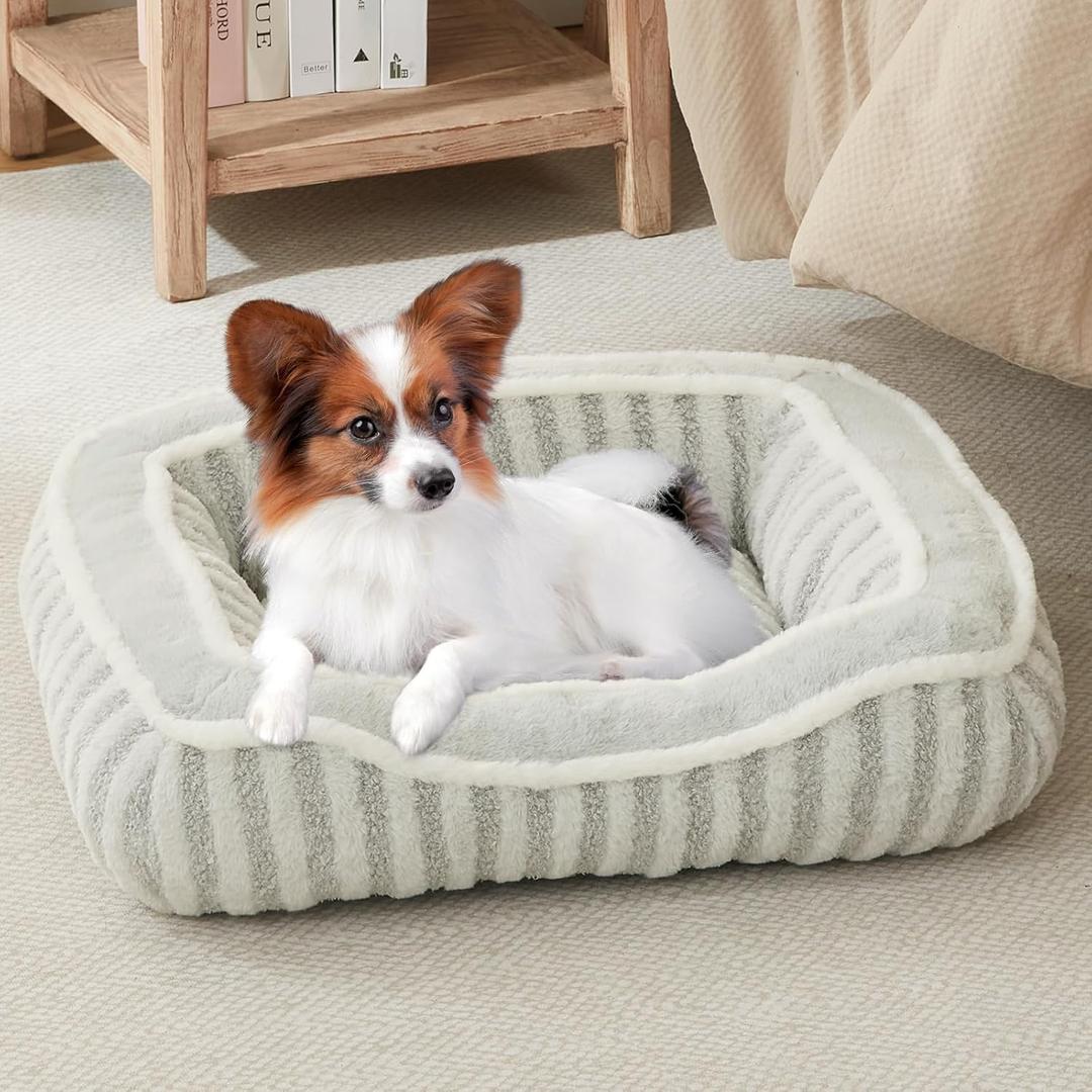 Dog Bed for Extra Small Dogs Breeds,Cat Bed,Puppy Kennel Bed with Pillow,Washable Deluxe Plush Dog Crate Beds,Comfy Durable Rectangular Pet Sleeping Bed & Non-Slip Bottom,Grey (19"X16") (19" x 16", Light Grey)
