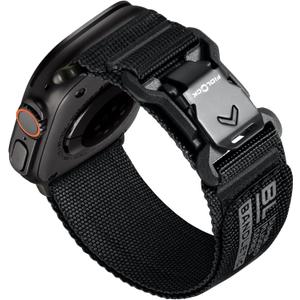 Bandletic Compatible with Apple Watch Bands for Men, Wide Soft Nylon Sport Strap with Magnetic Fidlock V-Buckle for iWatch 49mm(Ultra 3/2/1),46mm(11/10),45mm(9/8/7),44mm(SE3/SE2/SE/6/5/4),42mm(3/2/1) (Black)
