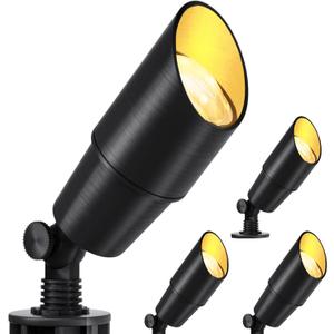 Wowlite Matte Black Aluminum Outdoor Spot Lights with 4 Light Bulbs, 5W 2700K Warmlight 12V Low Voltage Landscape Lighting Fixture, IP65 Waterproof LED Uplights for Garden Courtyard Pathway, 4 Pack
