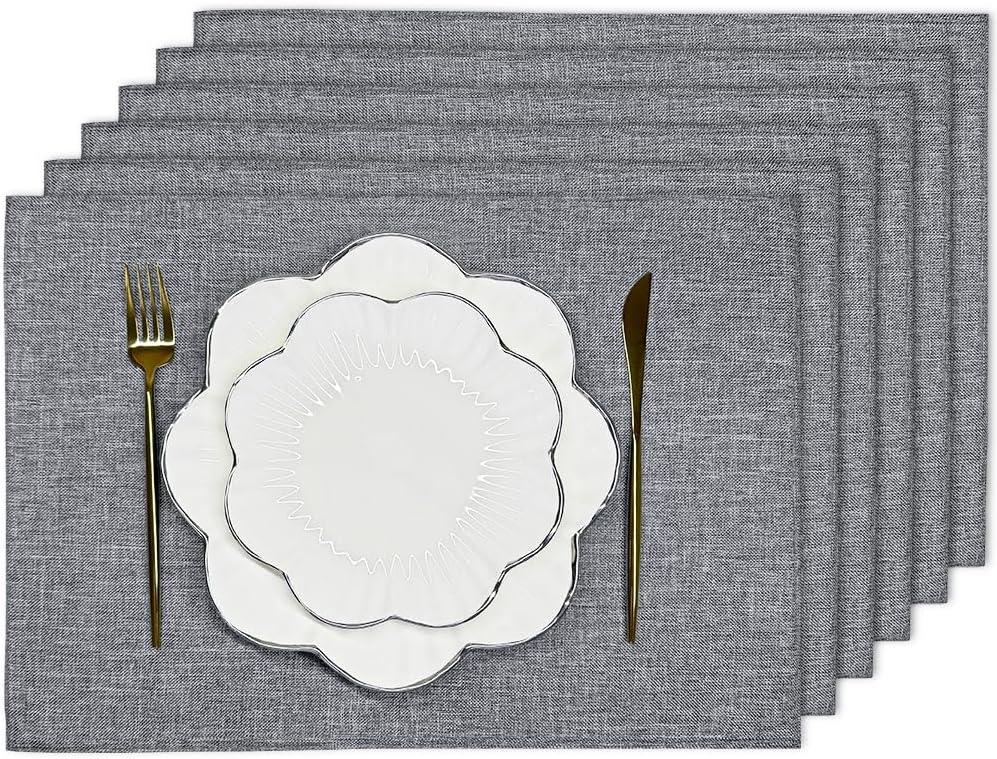 LoveNova Placemats Set of 6, Place Table Mats Indoor, Cloth Placemats Washable, Dinner Placemats Heat Resistant, Faux Linen Dining Table Placemats, 6pc, Light Grey, 13 x 19inch
