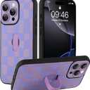 SOKAD for iPhone 16 Pro Max Case with Finger Strap Kickstand, Cute Checkered Checkerboard Phone Case with Finger Hand for Women Men, Slim Full Camera Protection Shockproof Case Cover, Purple