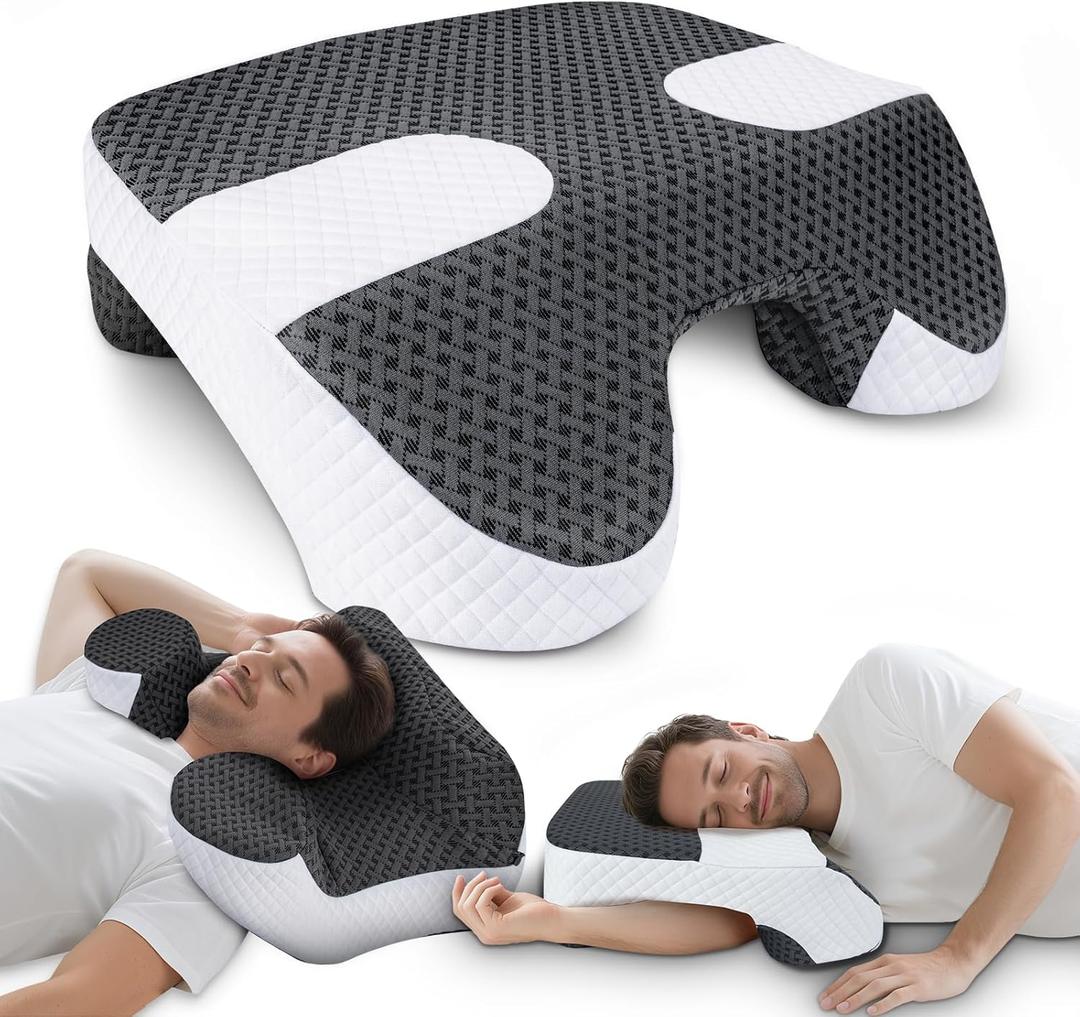 SAHEYER Side Sleeper Pillow with Arm Holes, 2 in 1 Shoulder Relief System for Rotator Cuff Pain, Memory Foam Pillow for Adults with 3 Arm Place Hole, Dark Black