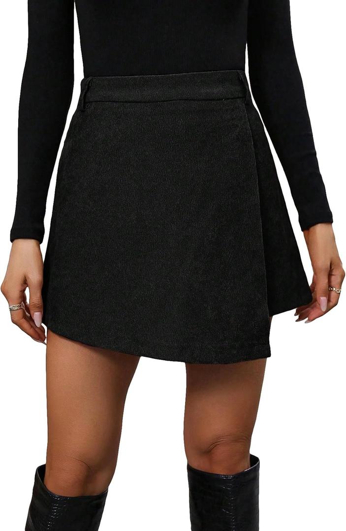 Floerns Women's Houndstooth Print Tie Front Skorts Asymmetrical Hem High Waist Skirt Shorts (Medium, Black)