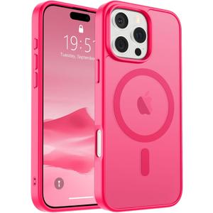 SUPFINE Magnetic for iPhone 16 Pro Max Case (Compatible with MagSafe) (Military Grade Drop Protection) Slim Translucent Matte Shockproof with Anti-Fingerprint Phone Case, Hot Pink