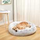 Bedfolks Calming Donut Dog Bed, 36 Inches Round Fluffy Dog Beds for Large Dogs, Anti-Anxiety Plush Dog Bed, Machine Washable Pet Bed (Light Grey, Large)
