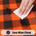 Smiry Round Picnic Tablecloth, Elastic Waterproof Fitted Vinyl Tablecloths for 36"-44" Tables, Flannel Backed Buffalo Plaid Table Cover for Dining, Camping, Outdoor, Black and Orange