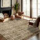Area Rug 8x10 Washable Rug Brown Vintage Traditional Mat Distressed Indoor Foldable Thin Retro Accent Floral Non Slip Carpet Living Room Dining Room Office (8' x 10' (Rectangular), Green and Brown)