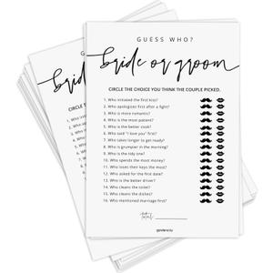GardenCity Guess Who Bride or Groom, Bridal Shower Games for 50 Guests, Minimalist