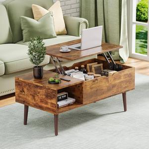 Coffee Table with Storage Shelf Hidden Compartment for Living Room Office Small Wooden Center Table (Brown)