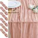 6PCS Table Runner Cheesecloth 10FT Dusty Pink Boho Gauze Cheese Cloth Rustic Sheer Table Runners for Wedding Bridal Baby Shower Party Decoration