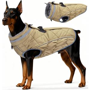Dog Coat, Warm Dog Winter Coat for Large Dogs, Waterproof Jacket with Harness Built in, Reflective Turtleneck Cold Weather Coats with Zipper,Pet Fleece Vest Snow Jacket, Brown XXXL