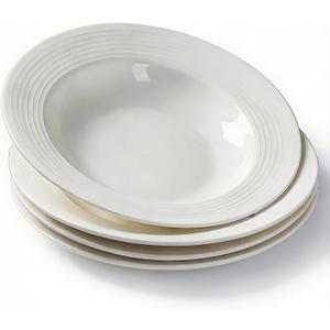 Ceramic Plates Set of 4, 8.5" White Pasta Plates, Ceramic Pasta Bowls, Versatile Microwave & Dishwasher Safe Soup/Pasta/Salad Bowls
