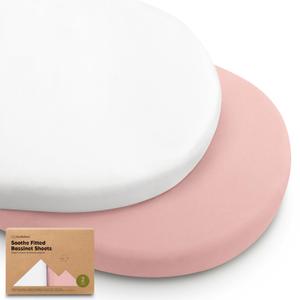 2-Pack Organic Bassinet Sheets for Girls, Boys - 100% Cotton Bassinet Mattress Sheets Compatible with Halo Bassinest Swivel Sleeper, Graco, Baby Delight, Chicco, Unisex Fitted Bassinet Sheets (Rose)