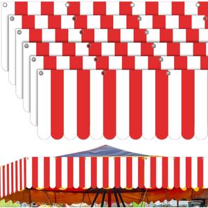 Preboun 6 Pcs Carnival Tent Circus Hanging Awning Decorations Red White Striped Carnival Banner Canopy Party Supplies for Kids Birthday Mardi Gras Theme Christmas Celebration, 9.84 x 78.74 Inches