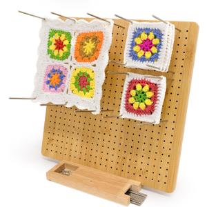 13" Crochet Blocking Board-Granny Square Blocking Board with 15 Stainless Steel Pegs, Crochet Blocking Board with Pegs, Bamboo Blocking Boards for Crochet Projects, Knitting Blocking Mats