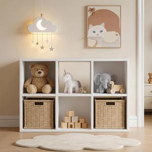 LUCKLIFE 6-Cube Storage Organizer, Modular Bookcase Shelf with Vertical or Horizontal Use, Fits 11×11" Bins, Optional Back Panels, for Living Room, Office, White