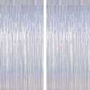 2 Pack Silver Metallic Tinsel Foil Curtains, 3.28 FT x 7.05 FT Glitter Silver Fringe Curtains, New Year Door Streamer Tinsel Backdrop Photo Booth for NYE Party Birthday Engagement Party Decorations