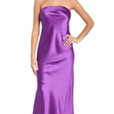 MORGAN AND CO. Juniors' Strapless Satin Long Dress W/Fold Over Neckline & Back Zipper - Formal Evening Cocktail Party Gown Purple Size 1
