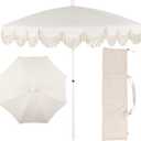 JONATHAN Y Mariner 6.5 ft. Solid Fringe Beach Umbrella, Cream, 78 inches diameter, 84 inches height
